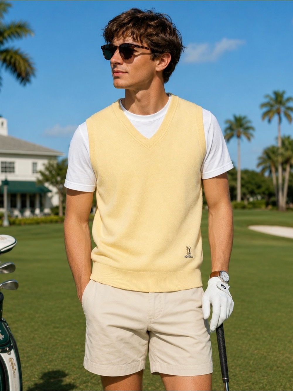 Cutter & Buck Knit Las Colinas Golf Vest Butter Yellow Preppy Grandpa Size M